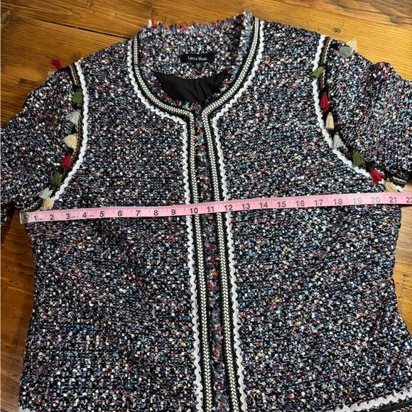 Lea & Viola Women’s Black, Multi-Colored Chunky Woven Tweed Jacket w/ Tassels L - Picture 4 of 16